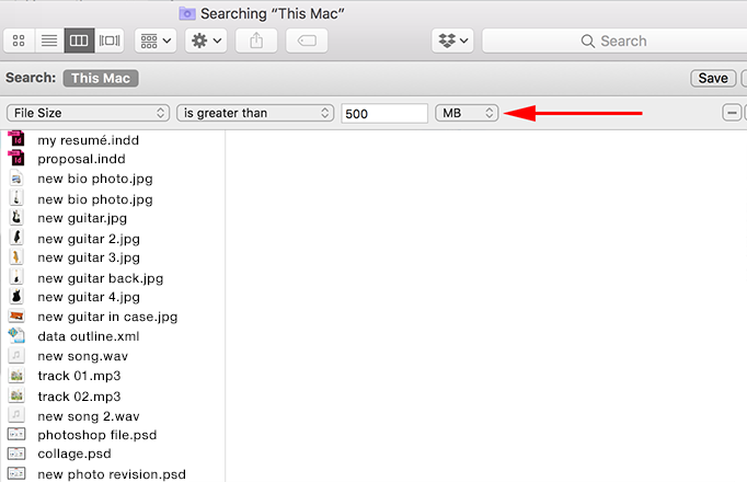 Choose MB in the drop down Mac search menu.