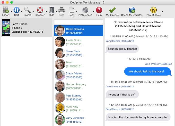 Choose text messages you want to save - Decipher TextMessage screenshot