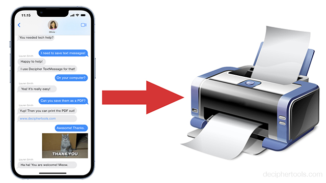 Image depicting printing text messages from iPhone.