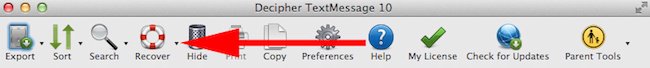 Screenshot of the recover button in Decipher TextMessage