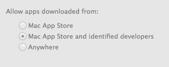 Allow apps downloaded from Mac App Store and identified developers